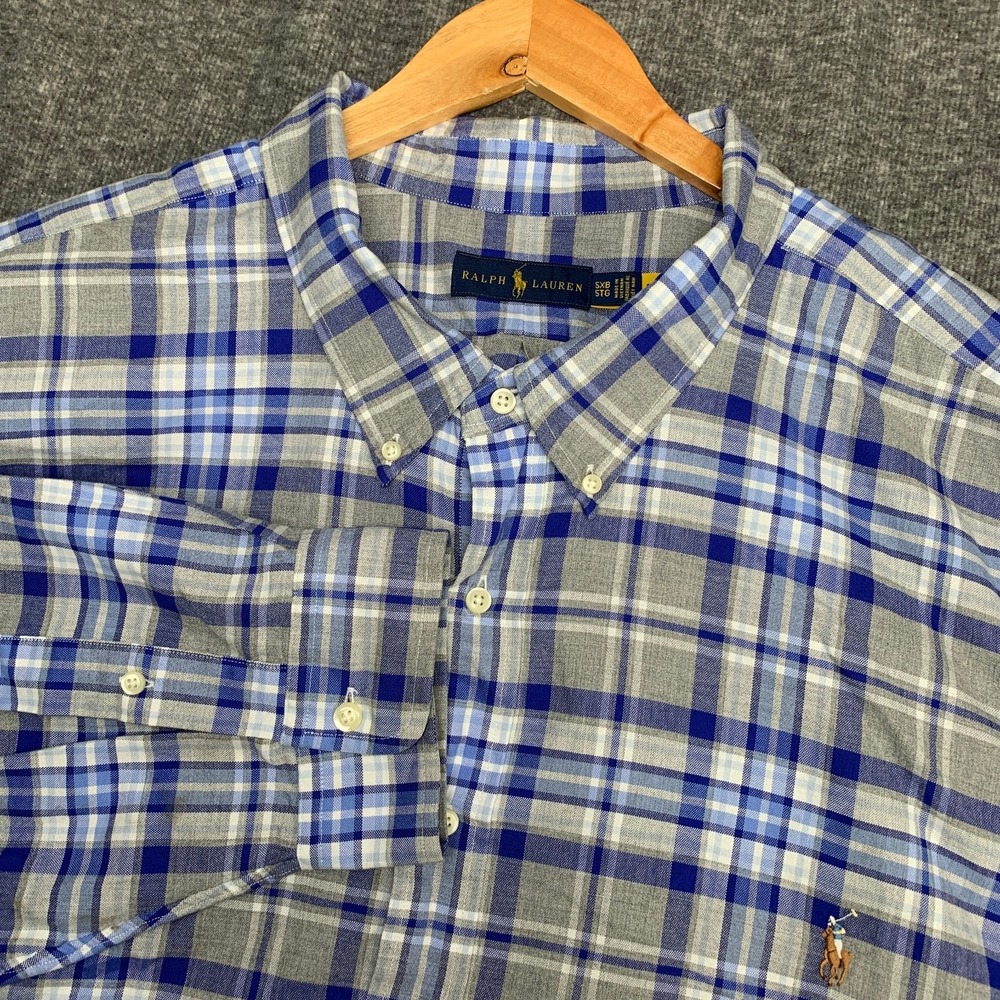 Ralph Lauren Oxford Shirt Men 5XB Blue Plaid Button Down Long Sleeve Big Tall